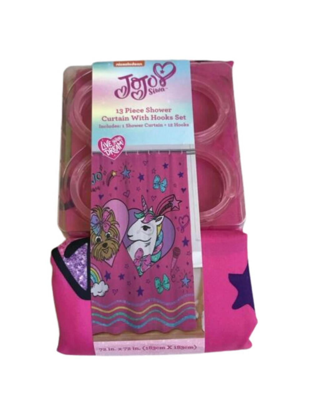 Nickelodeon Jojo Siwa Unicorn 13 Piece 72"x72" Shower Curtain With Rings Set